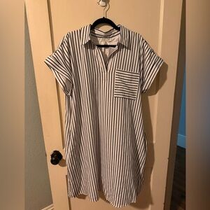 She + Sky Black and White Striped Casual Shirt